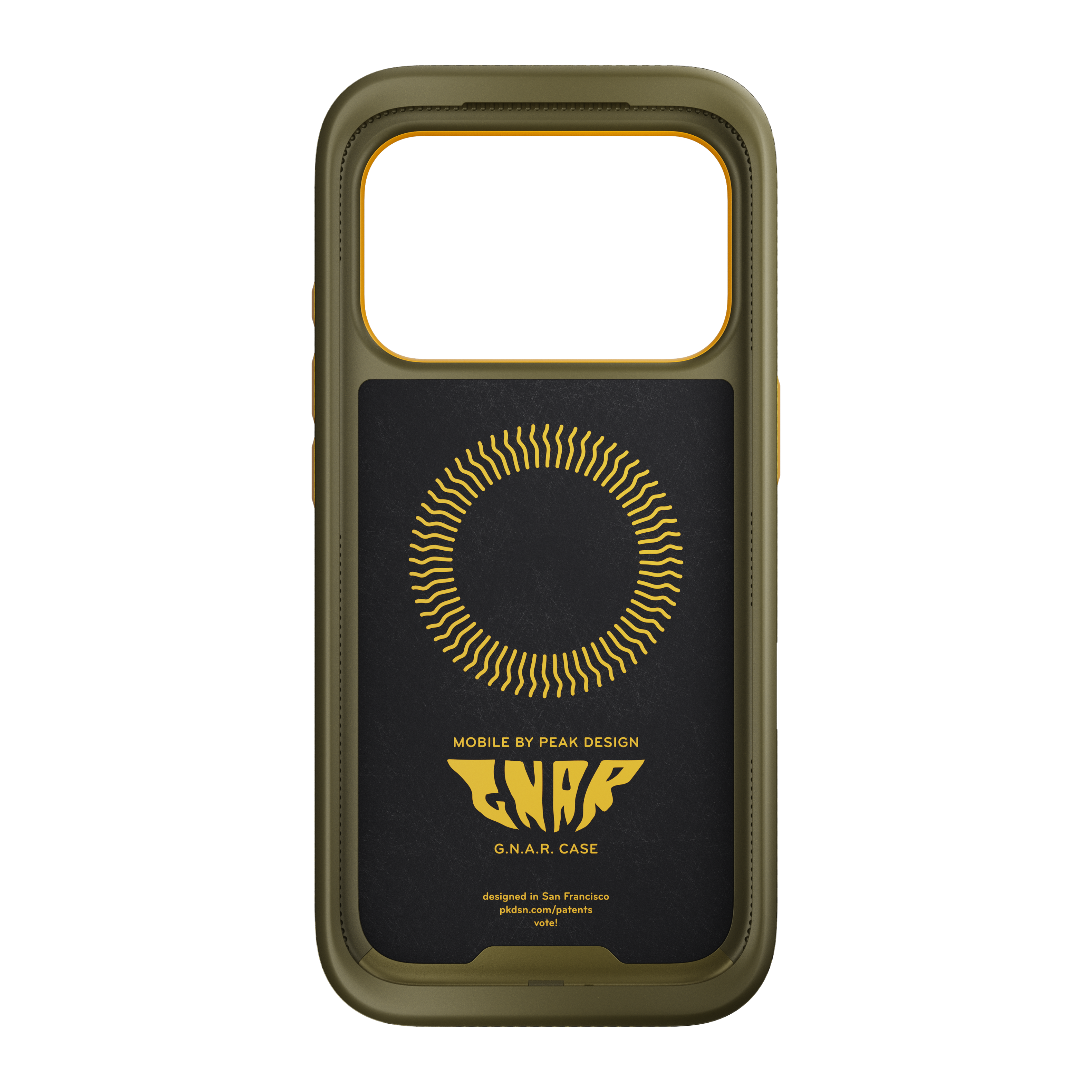 MOBILE BY PEAK DESIGN  
G.N.A.R. CASE  
G.N.A.R. CASE  

designed in San Francisco  
pkdsn.com/patents  
vote!