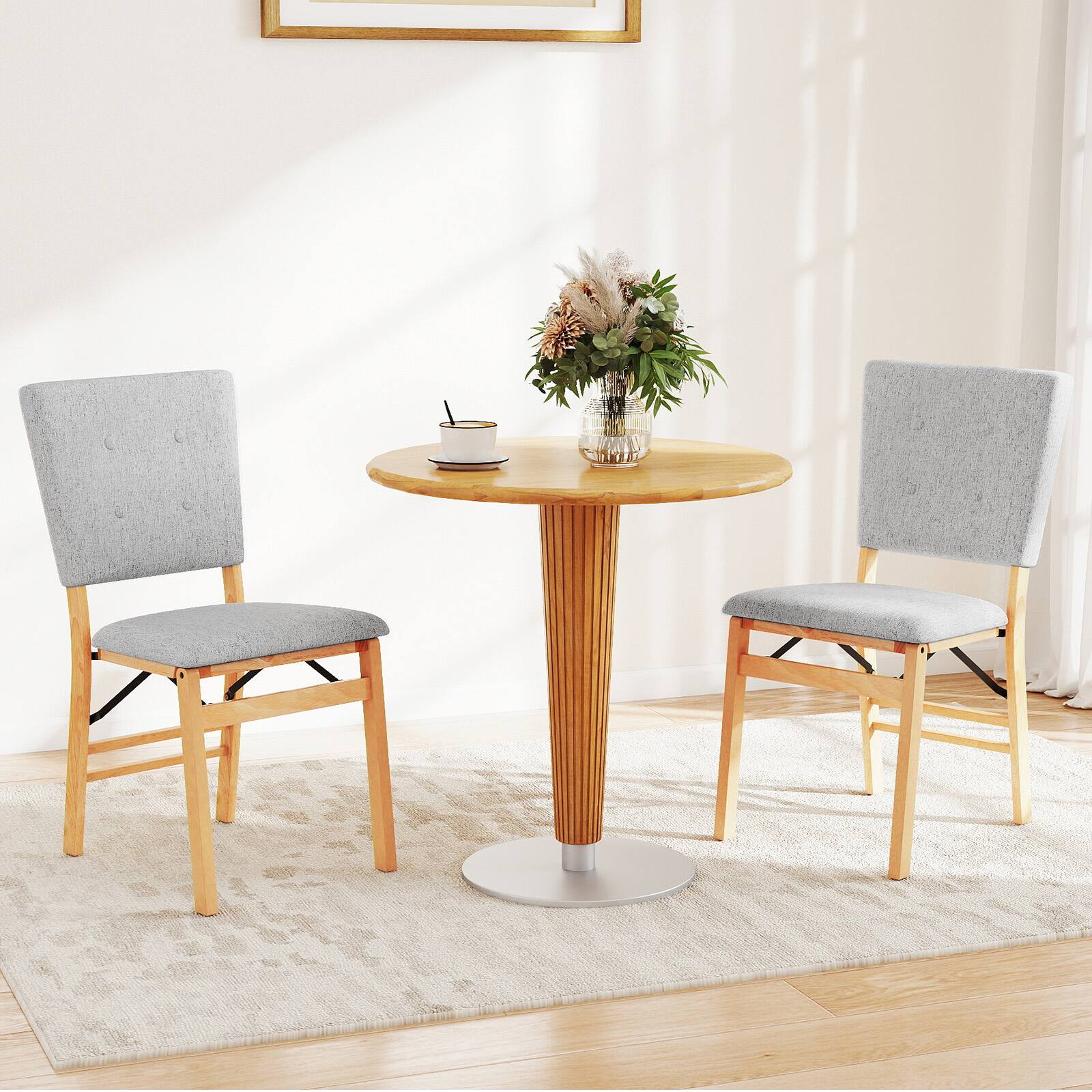 Alt View 3. Gymax - Gymax Foldable Dining Chair Set of 4 w/Padded Seat & Tilt Backrest Rubber Wood Legs Grey - Yellow.