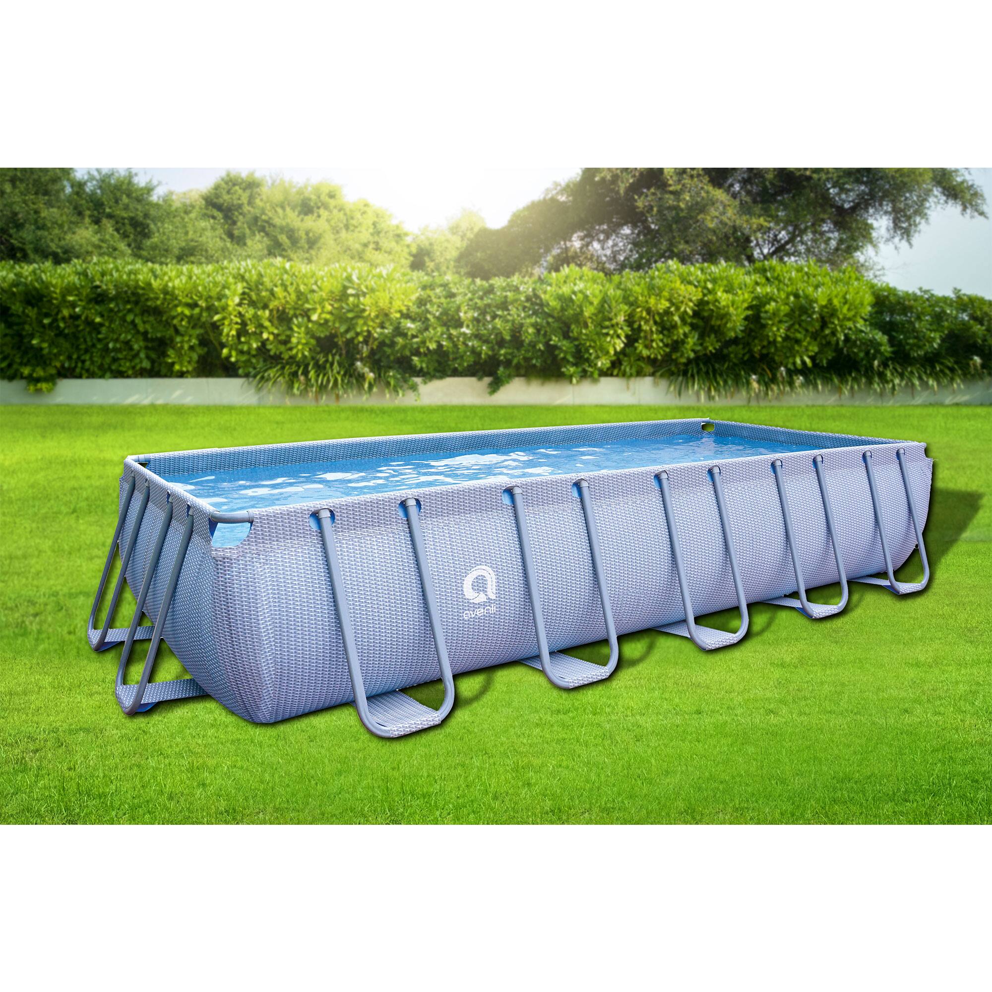 Alt View 4. Jleisure - jLeisure Avenli 18 Foot x 39.5 Inch U Frame Rectangle Above Ground Swimming Pool - Rattan Blue.