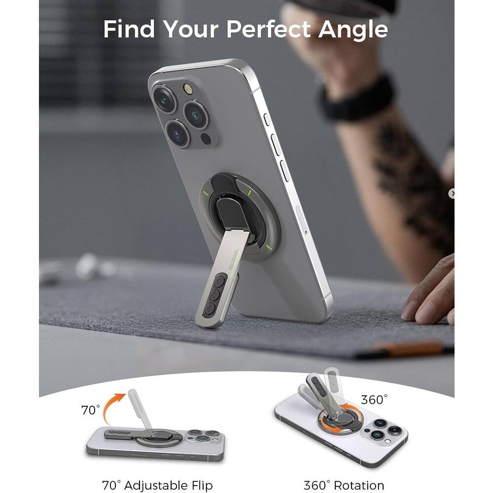 Left. PARKER SLATER - Magnetic Phone Grip & Stand – 360° Rotation, Silicone, Black - Black.