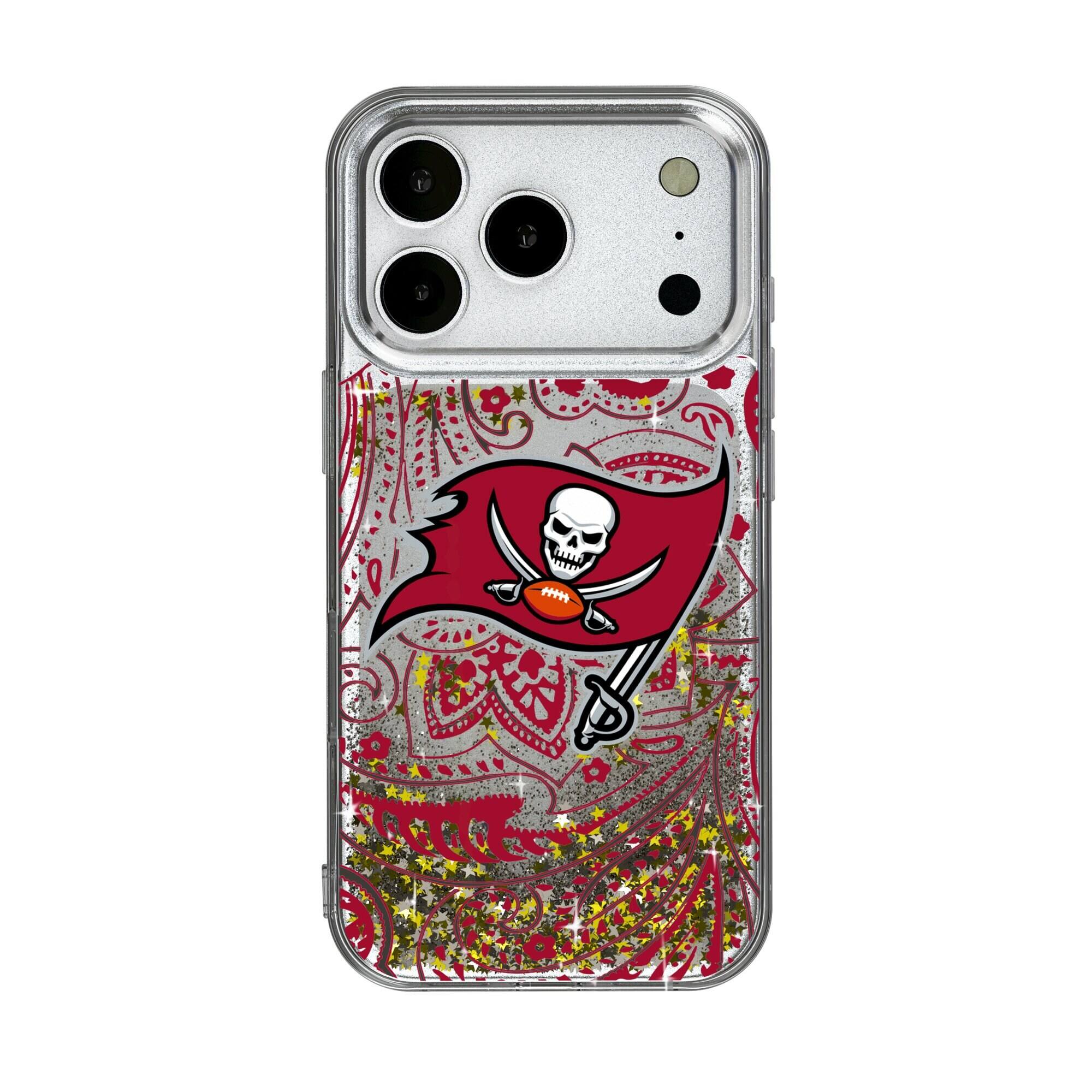 Front. Keyscaper - Tampa Bay Buccaneers iPhone Paisley Design Glitter Case - 16 Pro Max - Multicolor.