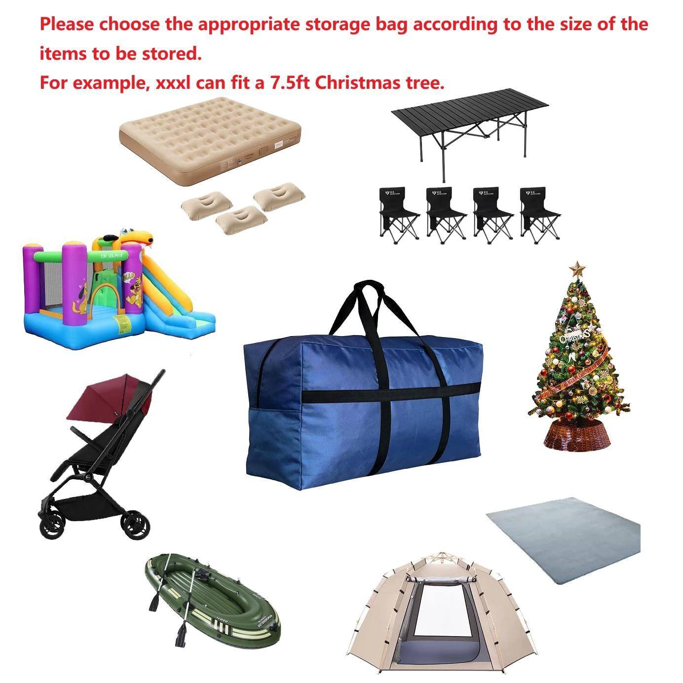 Please choose the appropriate storage bag according to the size of the items to be stored. For example, xxxl can fit a 7.5ft Christmas tree.