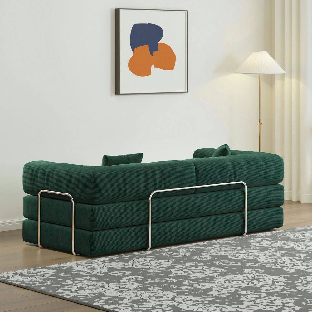 Back. Kadyn - 78.8" Modular Floor Sofa, Convertible Pudding Block Sectional with Armrests, Ready to Use, Green - Green.
