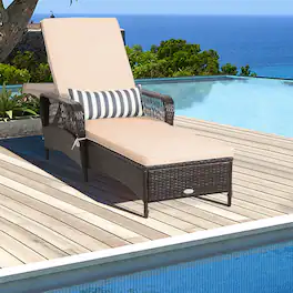 Gymax - PE Rattan Chaise Lounge Chair Armrest Recliner Adjustable Pillow Mix - Brown
