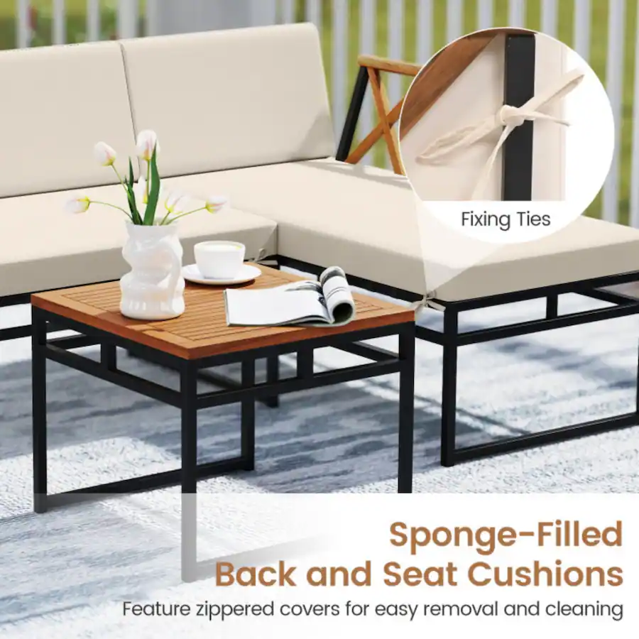 Simple Clean Table Format Mondawe Freestanding L Shaped Acacia Wood Patio Set with Loveseat, Sofa ...