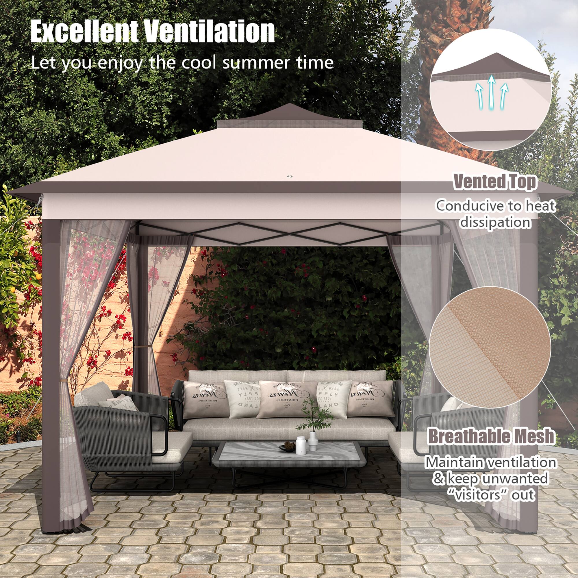 Excellent Ventilation  
Let you enjoy the cool summer time  

Vented Top  
Conducive to heat dissipation  

Breathable Mesh  
Maintain ventilation & keep unwanted "visitors" out
