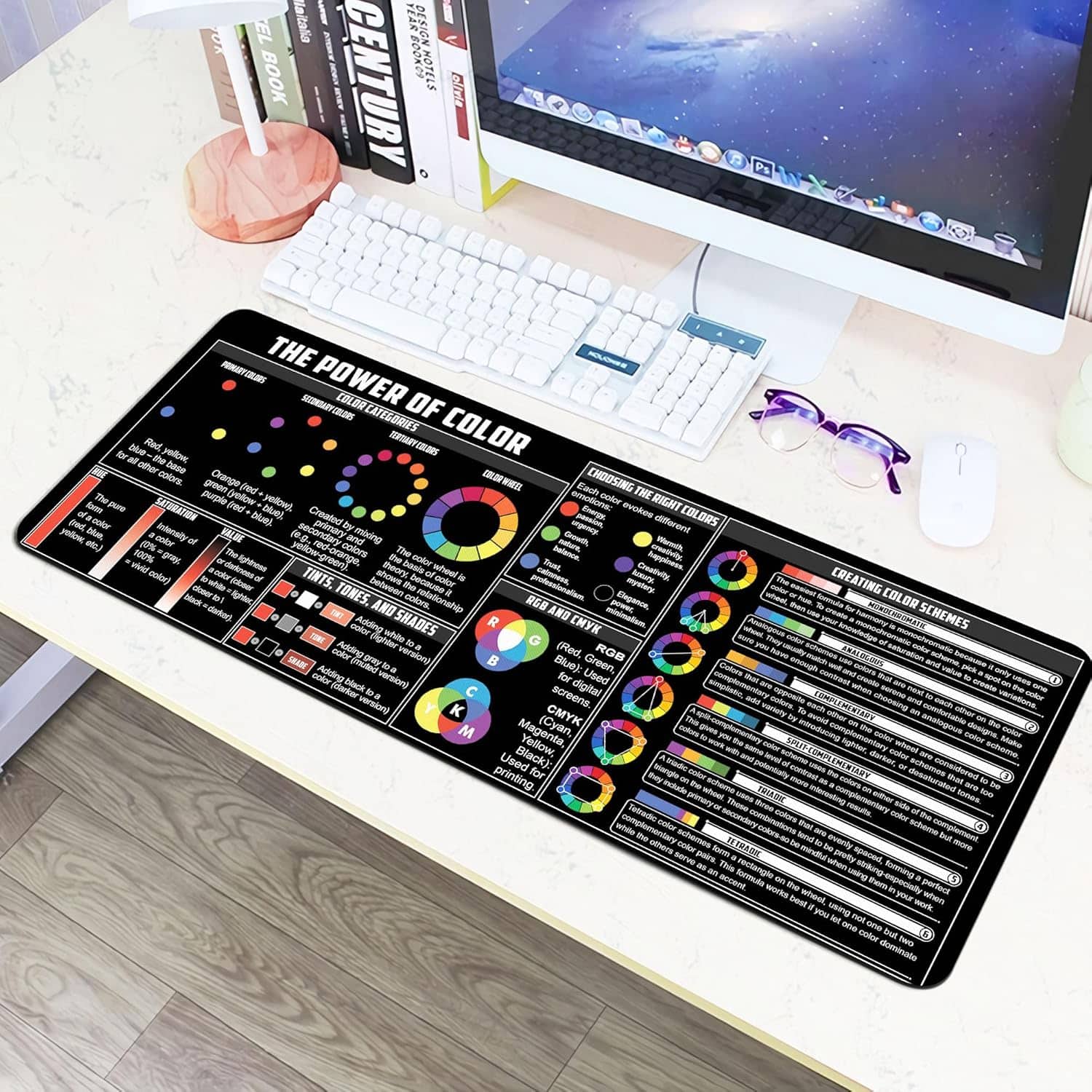 Designfullprint - Color Theory Mouse Pad, Colour Wheel Desk Mat for Designers & Artists NVA - Multicolor