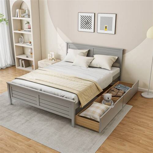 Left. Hivvago - Full Size Grey Platform Bed Frame with 2 Storage Drawers - Grey.