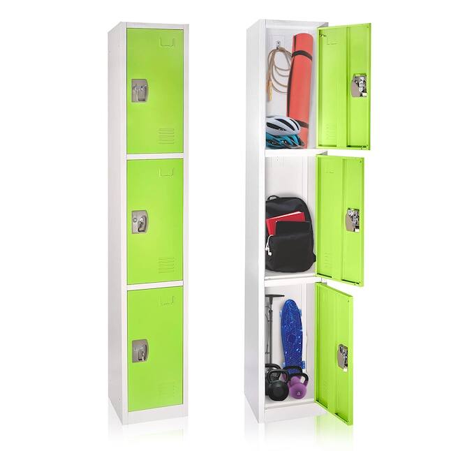 Alt View 4. AdirOffice - Storage Locker 629-Series 72" H 3-Tier Steel Compartment Key Lock Locker with Key Lock - Green.