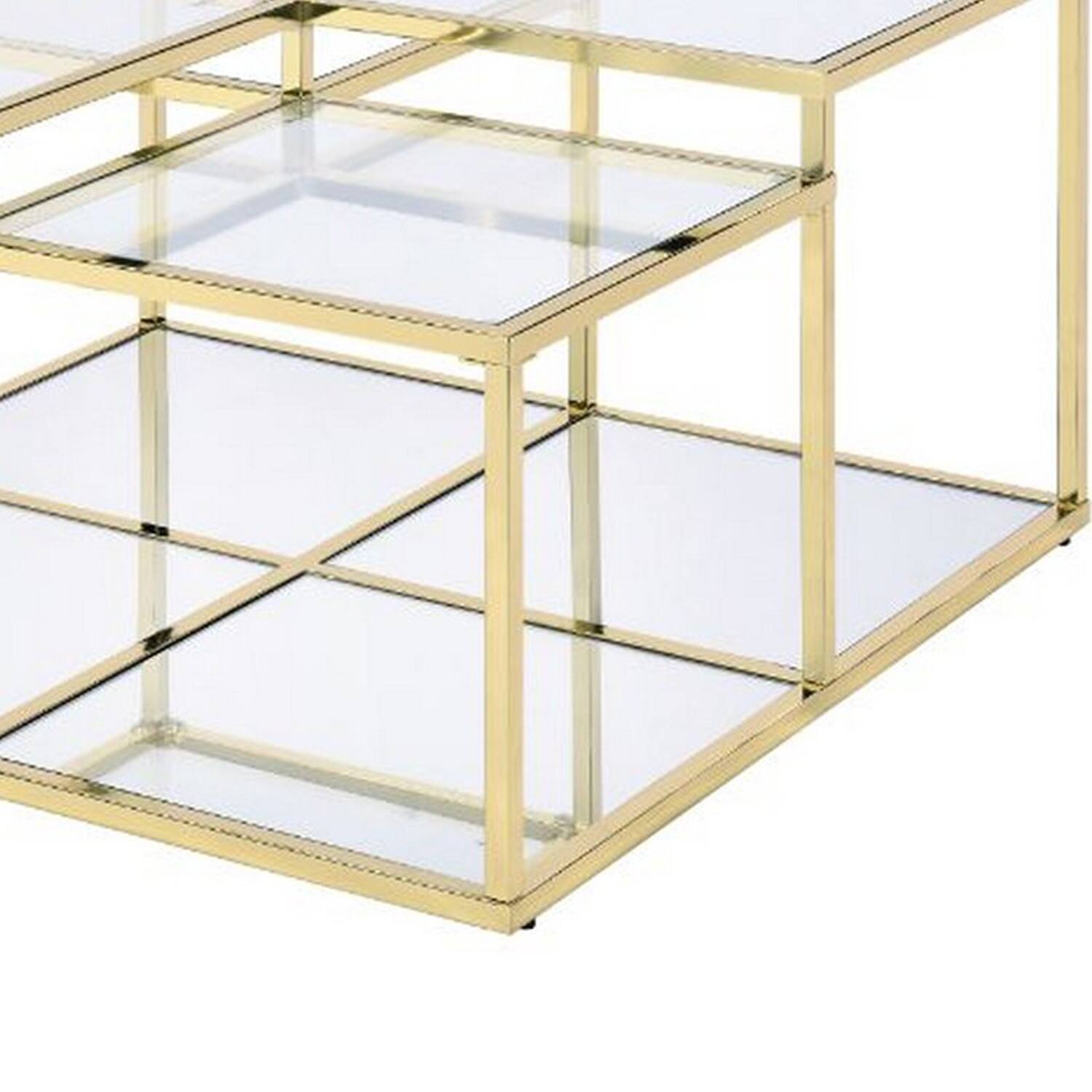 Alt View 3. Manhattan Lane - Coffee Table with Glass Top and Tubular Frame - Gold.
