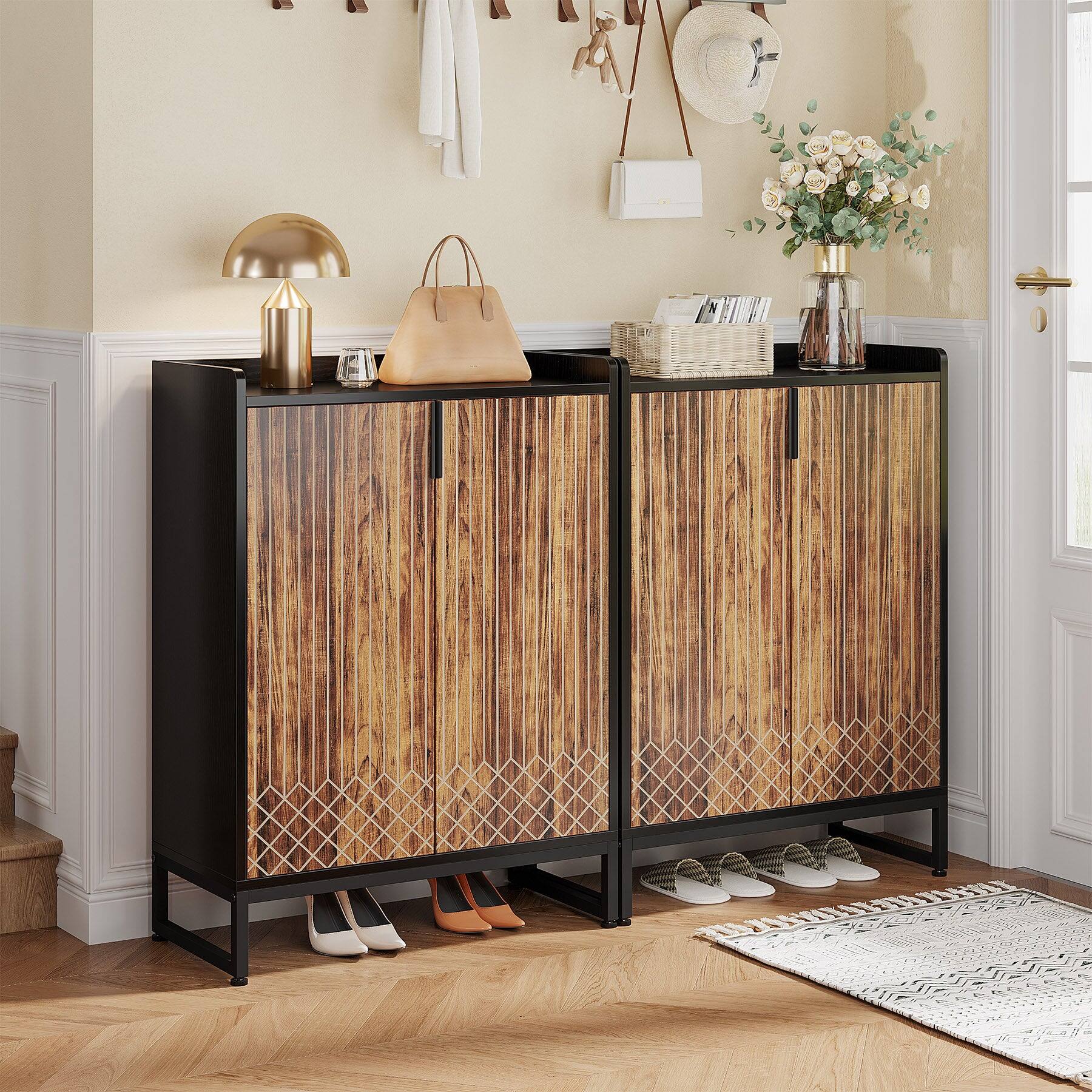 Alt View 1. Tribesigns - Office Storage Cabinet with Metal Frame, for Everyday Organization in Workspaces and Office Reception Areas - Brown.