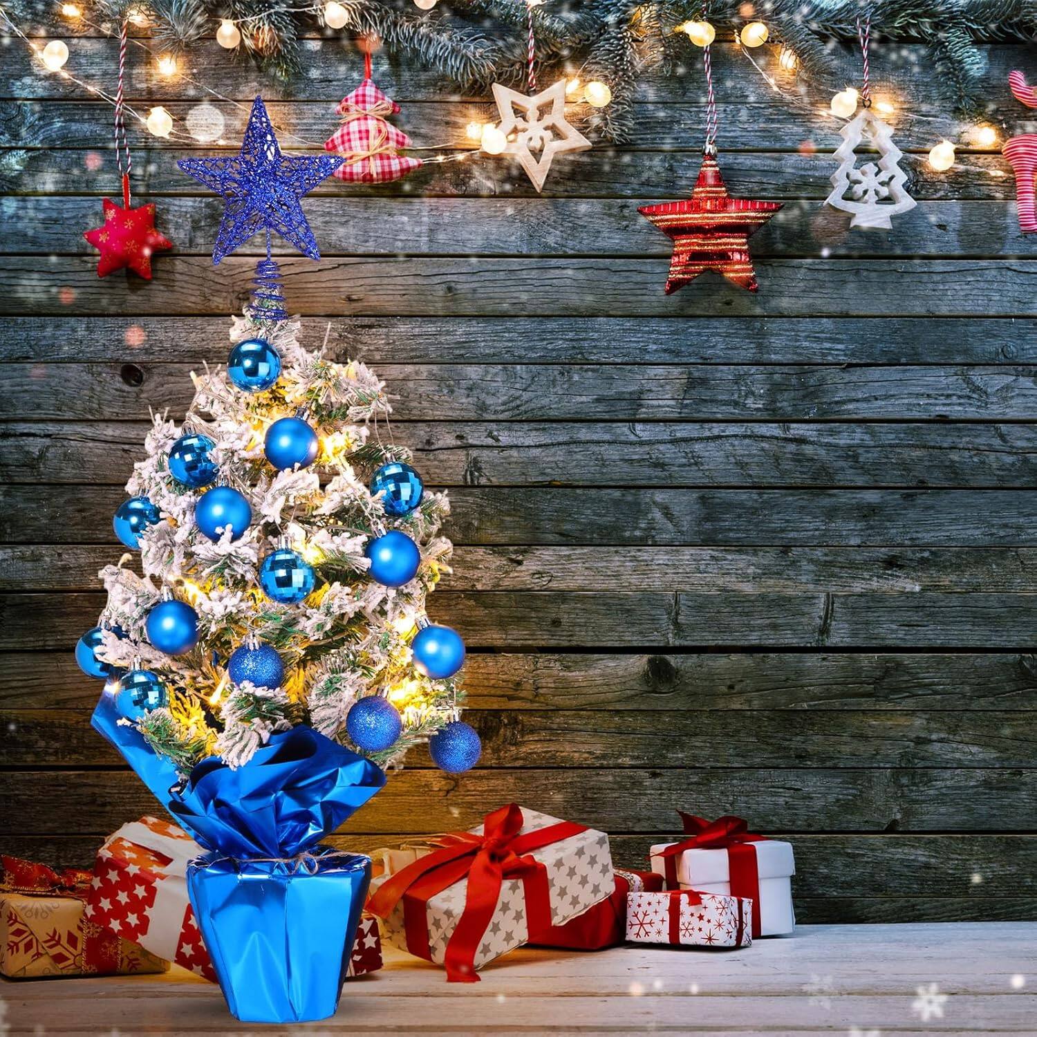 Alt View 1. RTMB - 2FT Pre-Lit Tabletop Christmas Tree with Royal Blue Ornaments & LEDs - Royal Blue，royal Blue Tree.