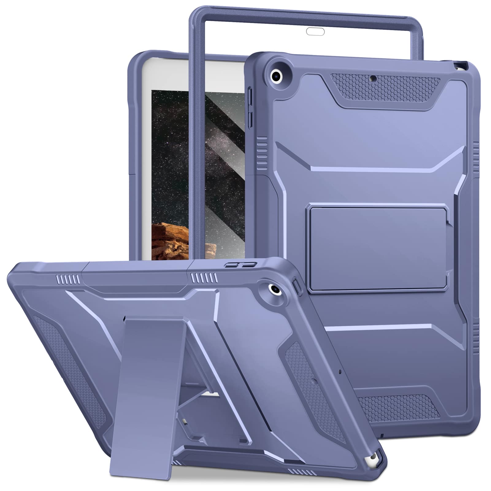 DTTO - iPad 10.2 inch Case for 7th/8th/9th Gen (2019-2021) with Screen Protector, Shockproof Cover and Kickstand - Grayish Purple