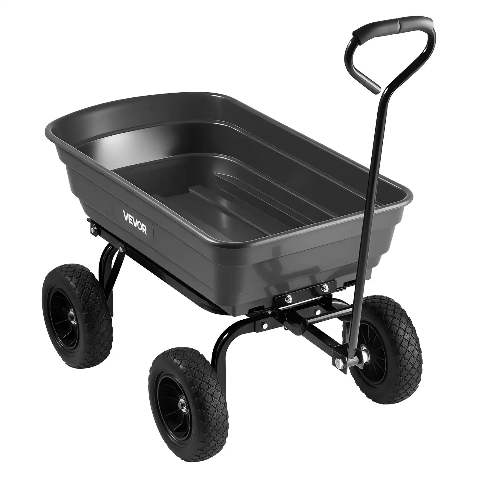 Alt View 5. VEVOR - Garden Dump Cart, 600 lbs Poly Dump Cart, Garden Carts Dumps Wagon with 90° Quick-Dumps Mechanism, 180° Swivel Wheels - Black.