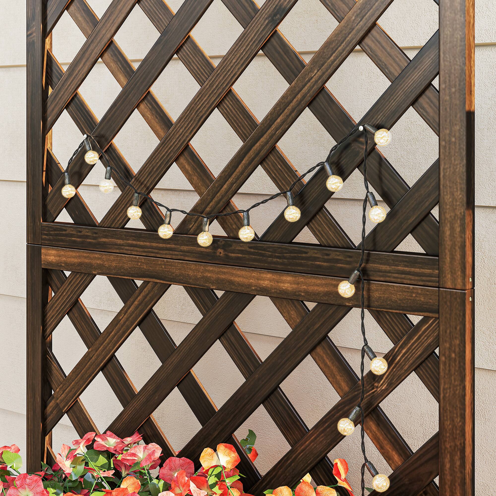 Alt View 8. Outsunny - Wooden Raised Garden Bed Planting Planter Box with Trellis and Drain Holes for Climbing Vine Plants - Brown.