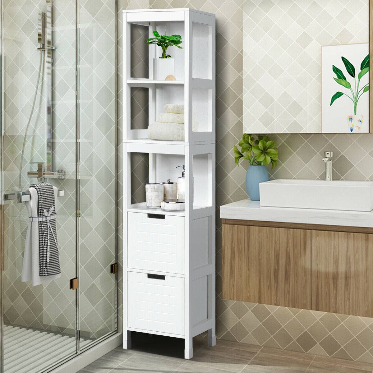 Alt View 3. Gymax - Gymax Bathroom Floor Cabinet Multifunctional Storage Organizer 5Tier Shelves&2 Drawers - White.