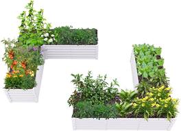 A Anleolife - 2-Pack Metal Rectangular L-Shaped Raised Garden Bed Planter Box for Vegetables (74 in. L x 74 in. W x 18 in. H) - White