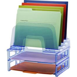 Officemate - Blue Glacier Incline Sorter with Paper Trays 5 Compartment 14.25" x 13.38" x 9" Compact - Transparent Blue