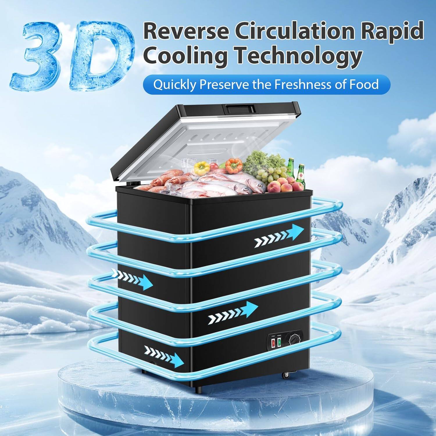 3D Reverse Circulation Rapid Cooling Technology  
Quickly Preserve the Freshness of Food
