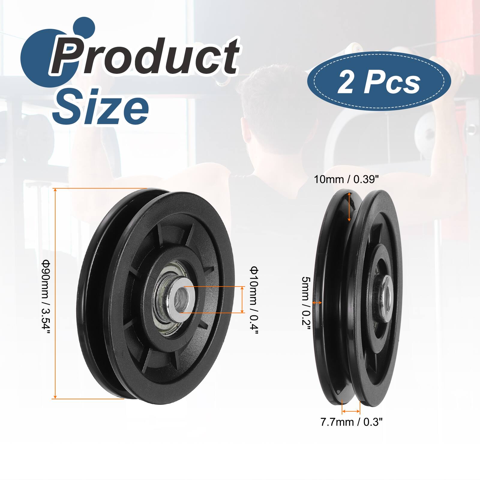 Product Size  
2 Pcs  
10mm / 0.39"  
90mm / 3.54"  
10mm / 0.4"  
5mm / 0.2"  
7.7mm / 0.3"