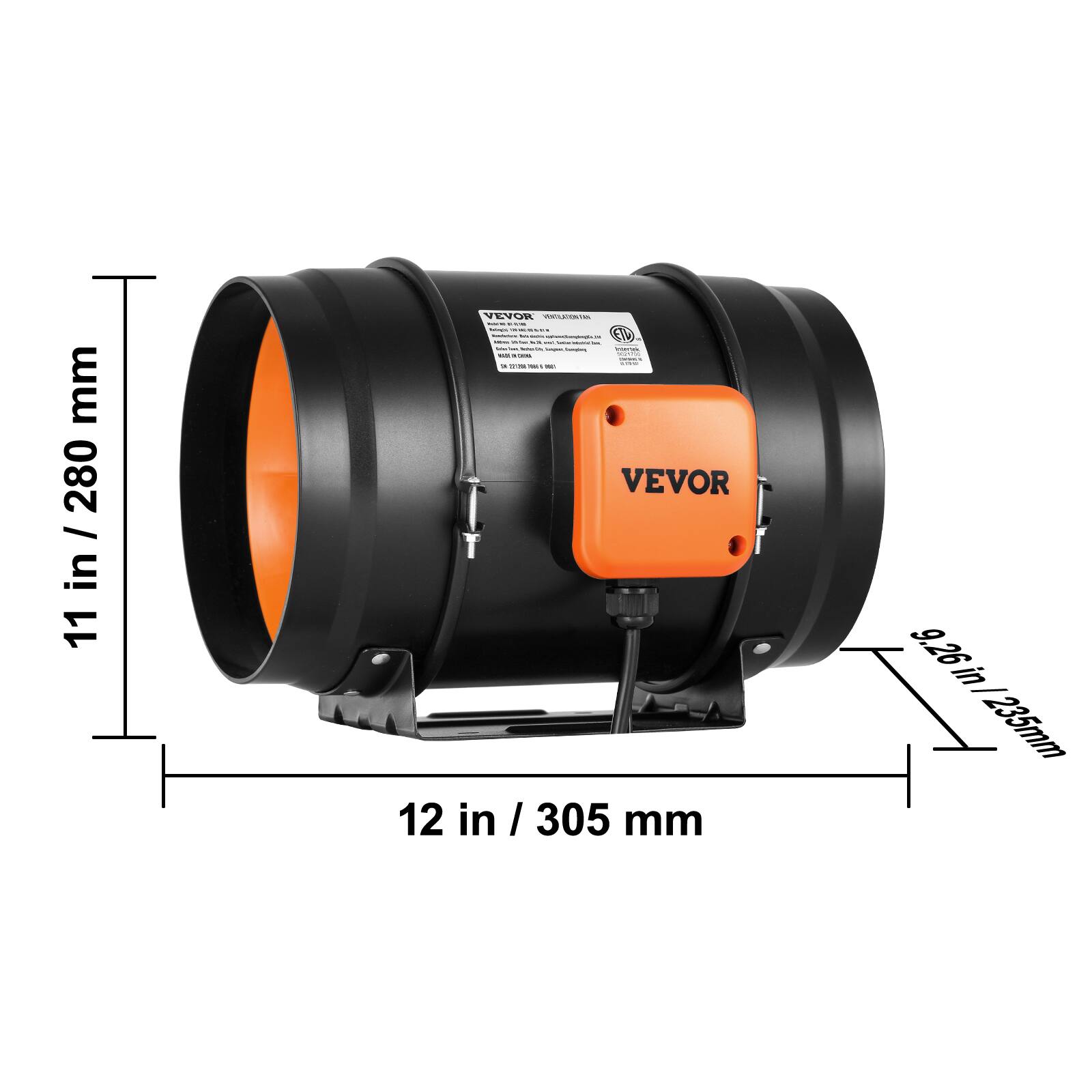 mm 280 I in 11 VEVOR COCCE I | - i I : : I | - - 1 | - J : I I : - I - : - : - | - - : - : | - -- - I VEVOR 12 in / 305 I mm 9.26 in / 235mm