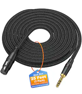 New Bee - 25FT Microphone Cable 6.35mm (1/4 Inch) TRS to XLR Female Cable