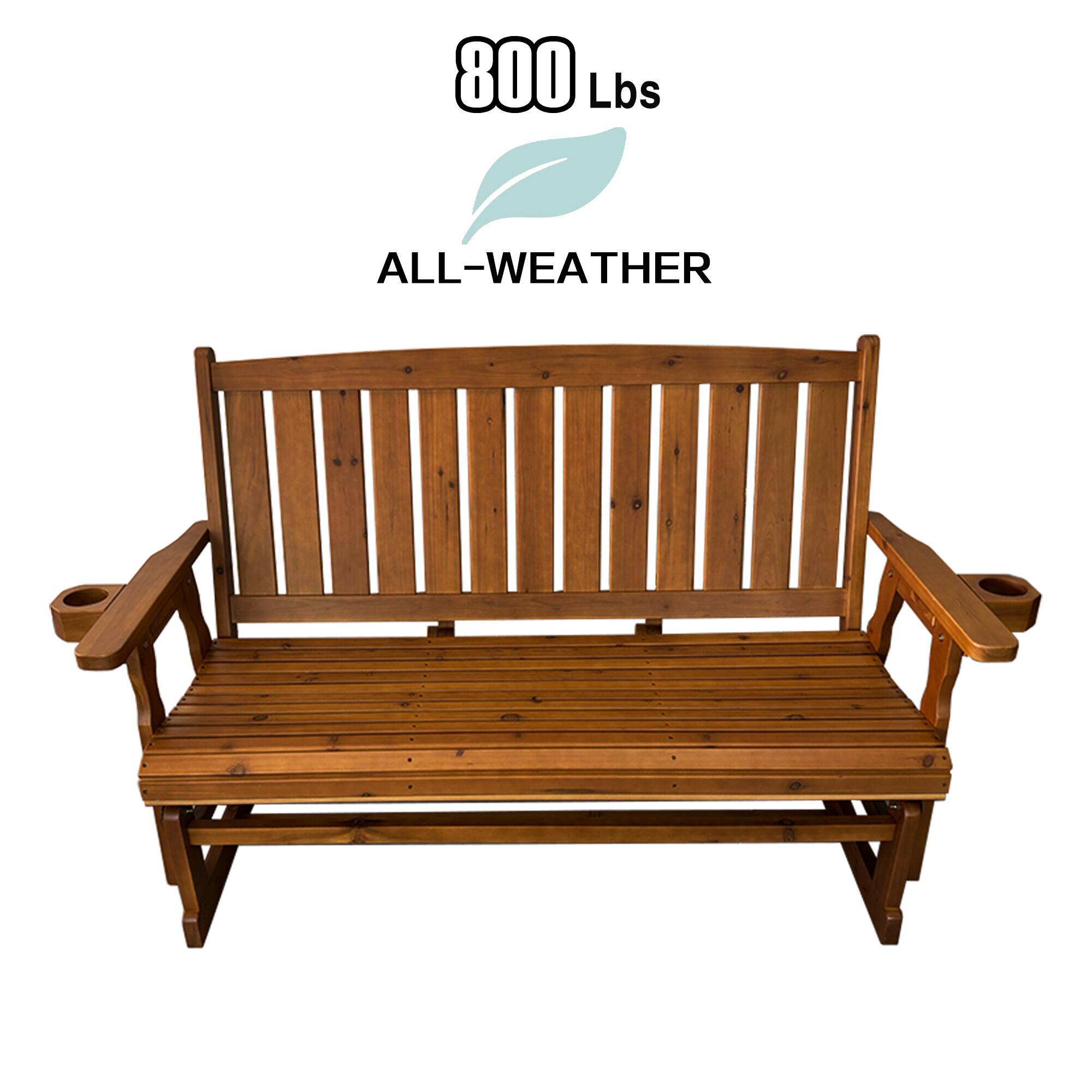 Fortune Candy Outdoor Wooden Porch Glider Bench for 3 Person