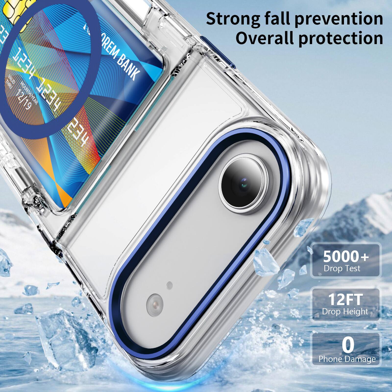 REM CVALID HEST BANK THRE MCUNT erst 1234 234 I Strong fall prevention Overall protection : SnE 5000+ Drop Test 12FT Drop Height 0 0 Damage