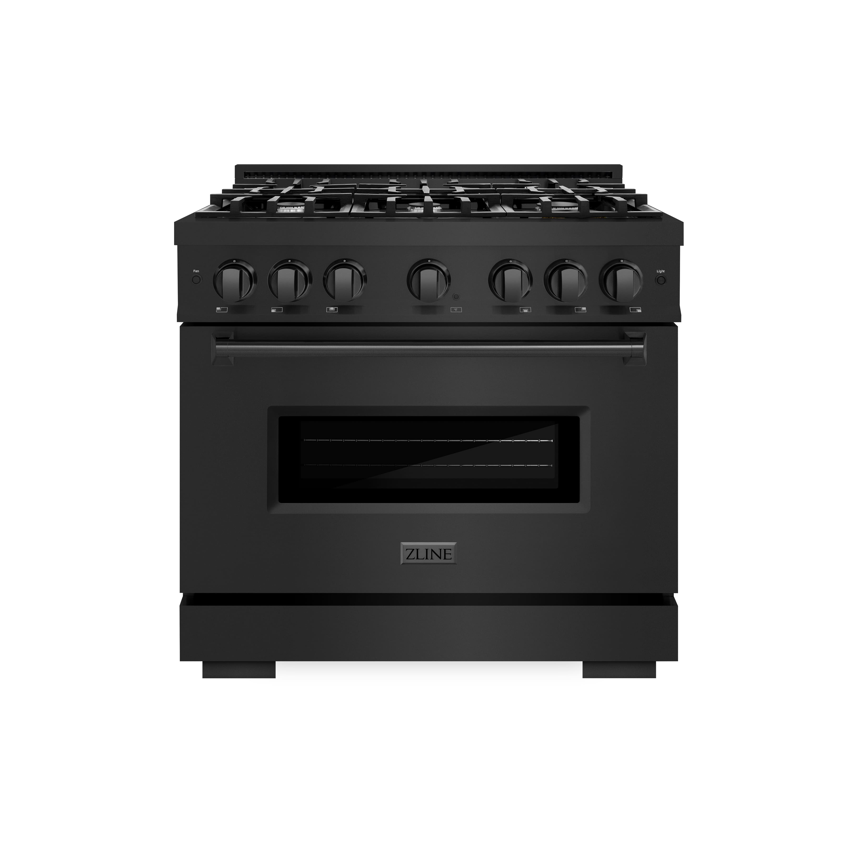 Front. ZLINE - 36" Classic Gas Range with 6 Burners and Convection Oven (CGRB-36) - Black Stainless Steel.