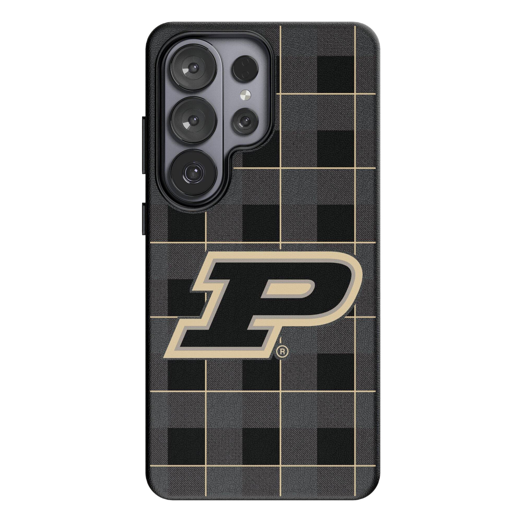 Front. Keyscaper - Purdue Boilermakers Plaid Galaxy Magnetic Bump Case - S25 - Black.