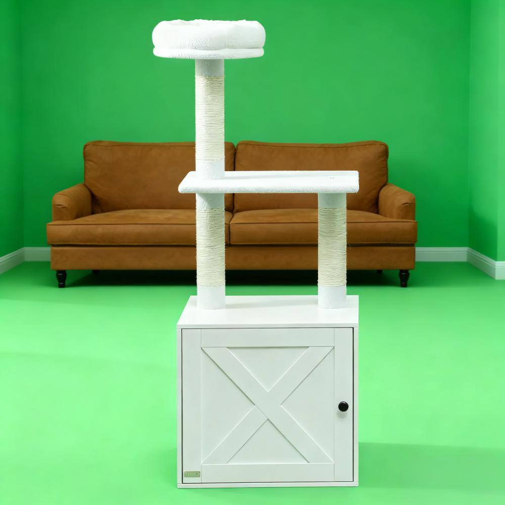 Alt View 2. TinyHomie - White Cat Tree with Litter Box Enclosure - White.