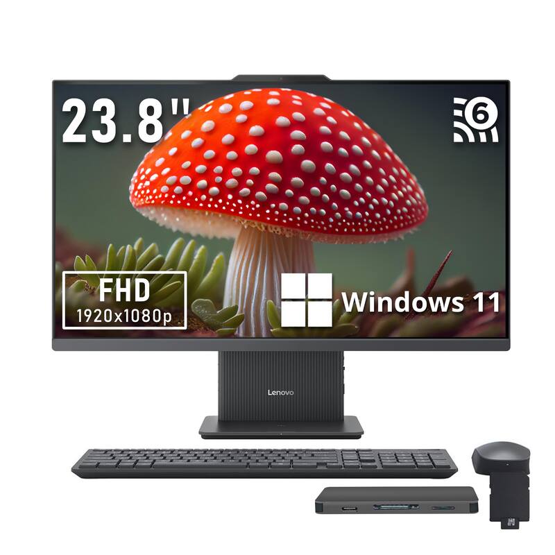 Lenovo - IdeaCentre AIO 23.8" FHD All-in-One Desktop,AMD Ryzen 5 7535HS,16GB RAM,1TB SSD+160GB Dock Station,Win 11,Grey - Gray
