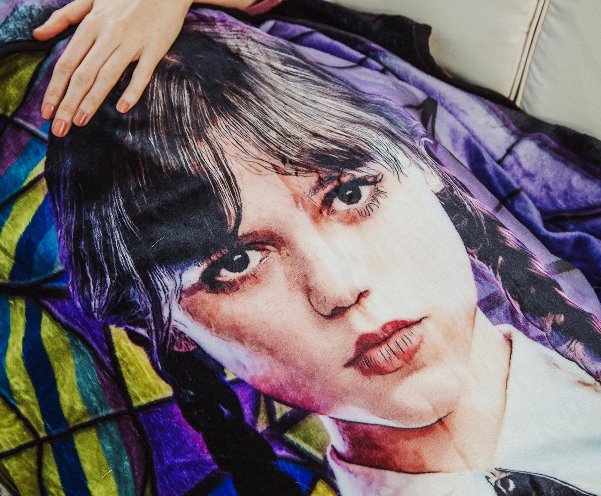 Alt View 5. Silver Buffalo - Addams Family Wednesday Signature Pose Raschel Throw Blanket | 45 x 60 Inches - Purple.