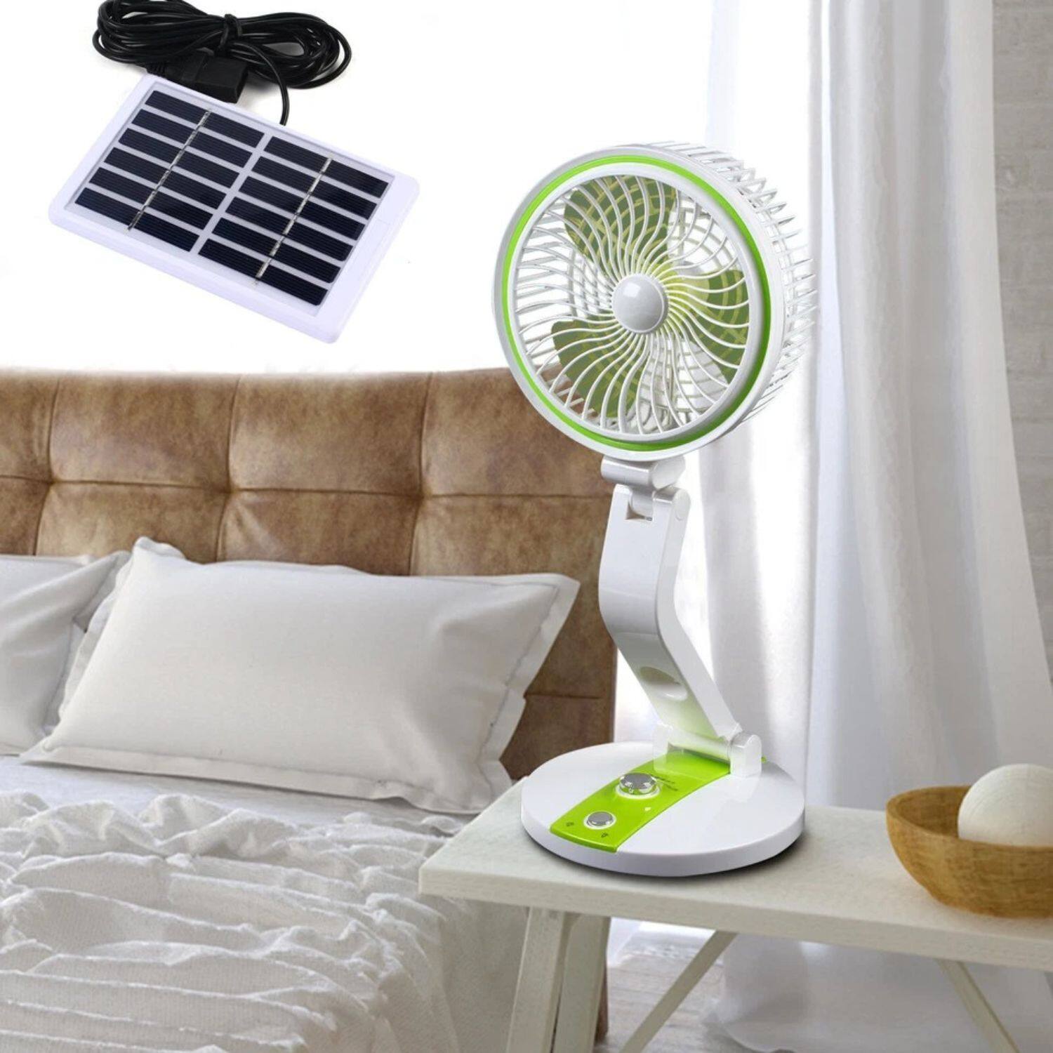 Back. Stock Preferred - 18" Portable Solar Fan with LED Light - White.