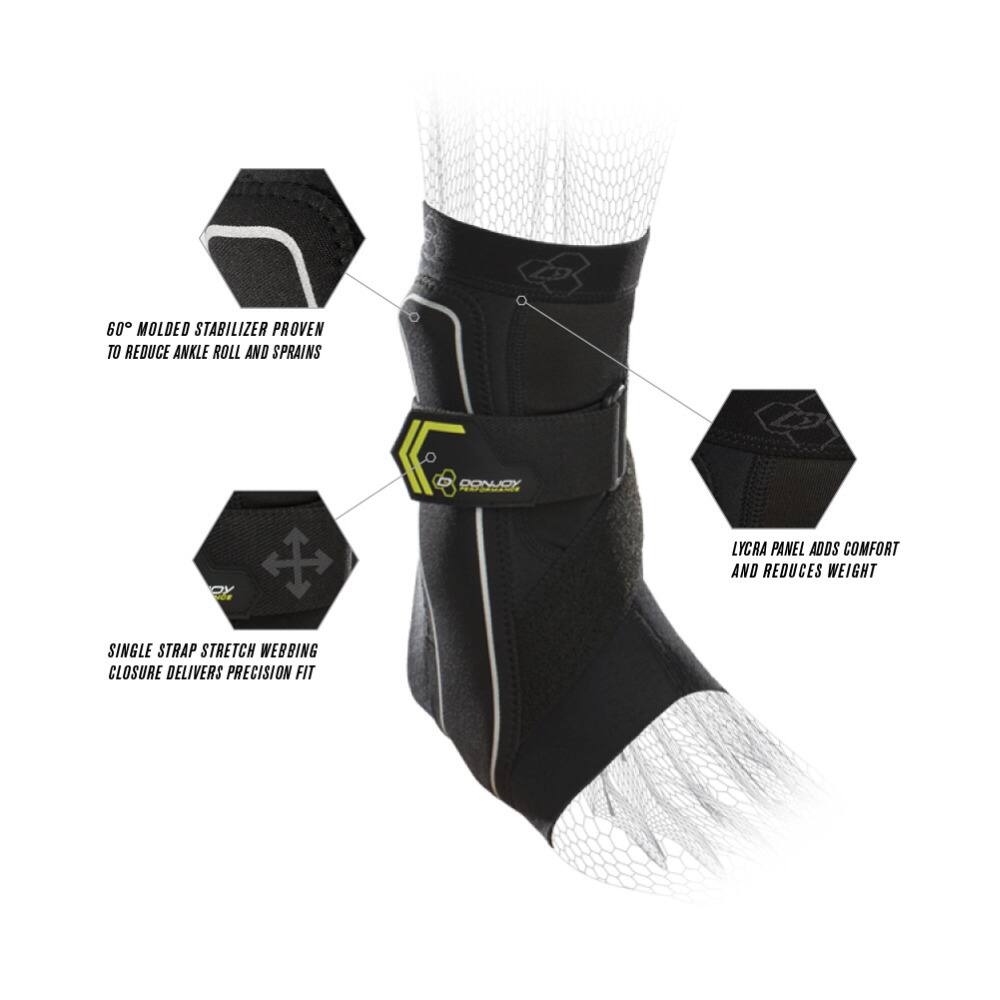 60° Molded Stabilizer Proven to Reduce Ankle Roll and Sprains

Single Strap Stretch Webbing Closure Delivers Precision Fit

Lycra Panel Adds Comfort and Reduces Weight