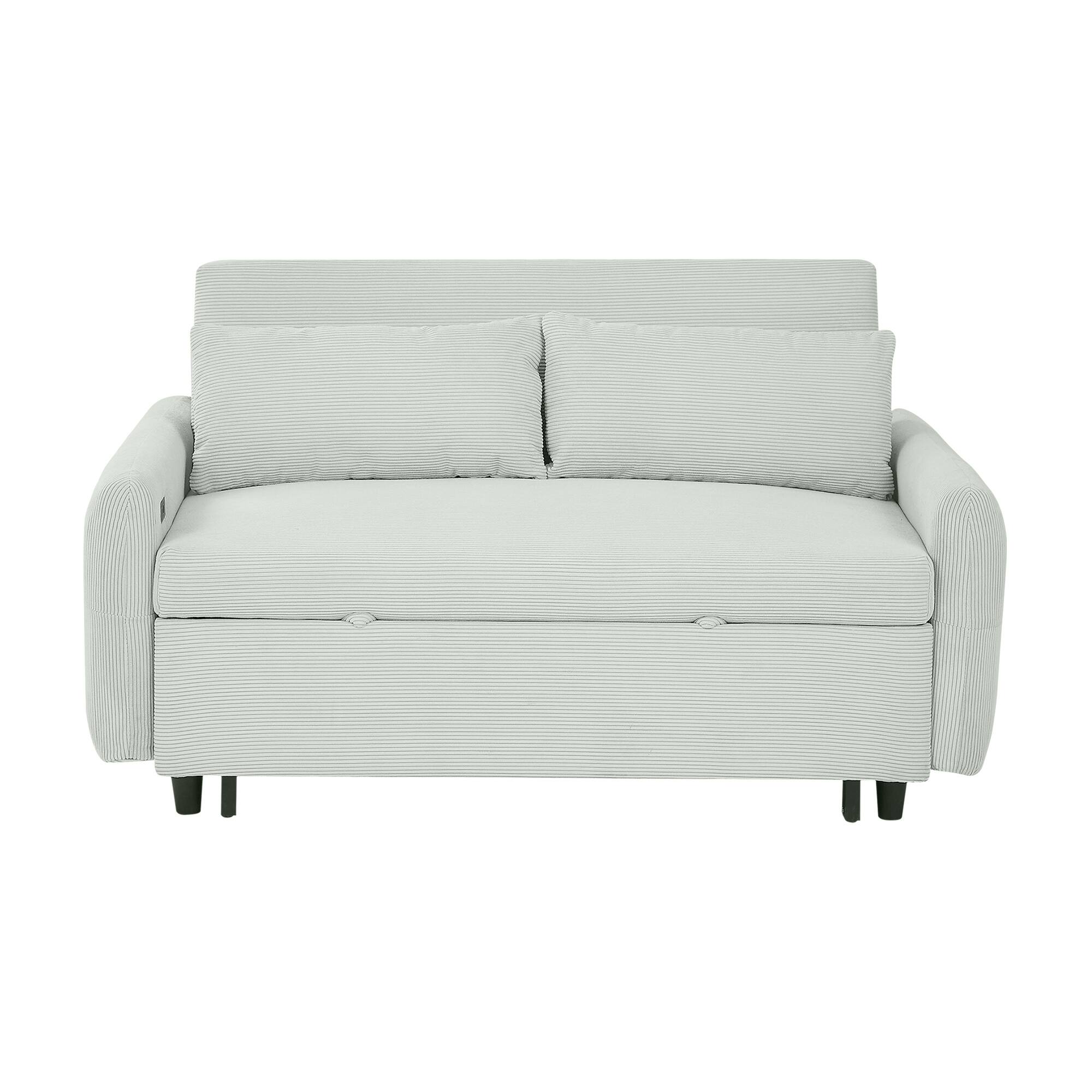 Alt View 8. Tiramisubest - 57.48" Modern Convertible Pull-out Sofa Bed with USB Ports and Two Throw Pillows for Living Room,Pale Green - Pale Green.