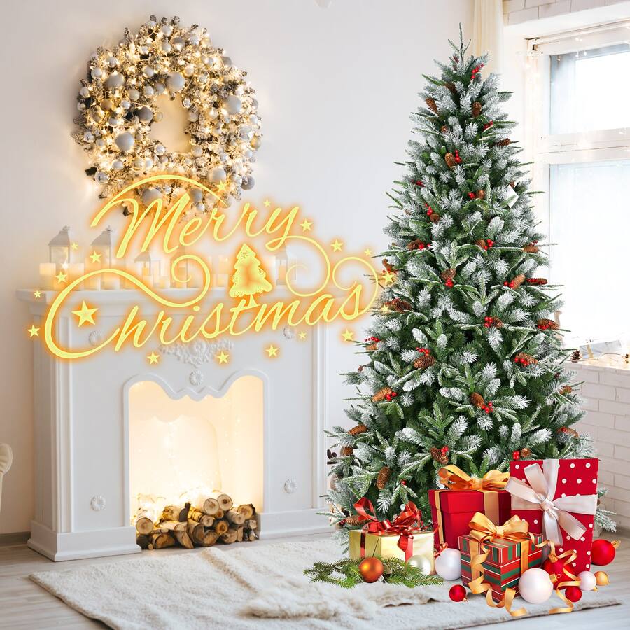 Boyel Living 5 ft. Christmas Tree with 1131 Tips Snow Dusted PE PVC ...