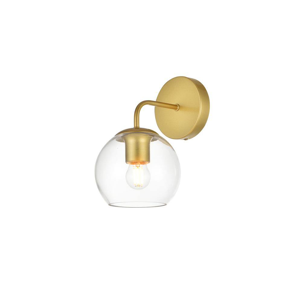 Alt View 1. Living District - Genesis 1 light Brass and Clear Bath Sconce - Brass And Clear.