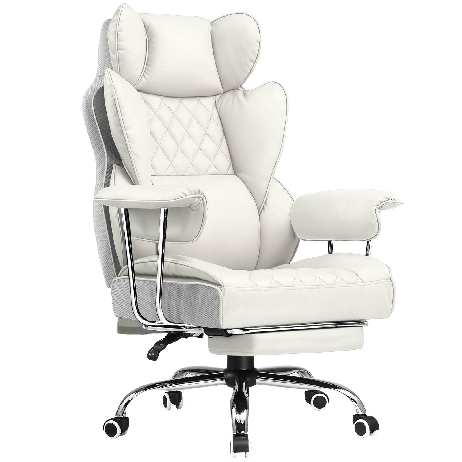 Front. GTPlayer - 400lbs Heavy Duty Computer Chair Faux Leather Comfortable Ergonomic Gaming Chair with Soft Armrests,Warmwhite - Warmwhite.