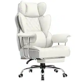 GTPlayer - 400lbs Heavy Duty Computer Chair Faux Leather Comfortable Ergonomic Gaming Chair with Soft Armrests - Warmwhite