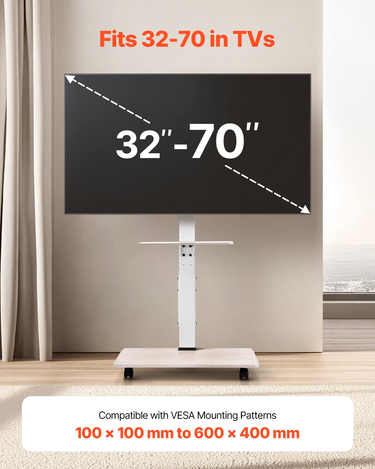 Fits 32-70 in TVs, 32"-70", Compatible with VESA Mounting Patterns 100 x 100 mm to 600 x 400 mm