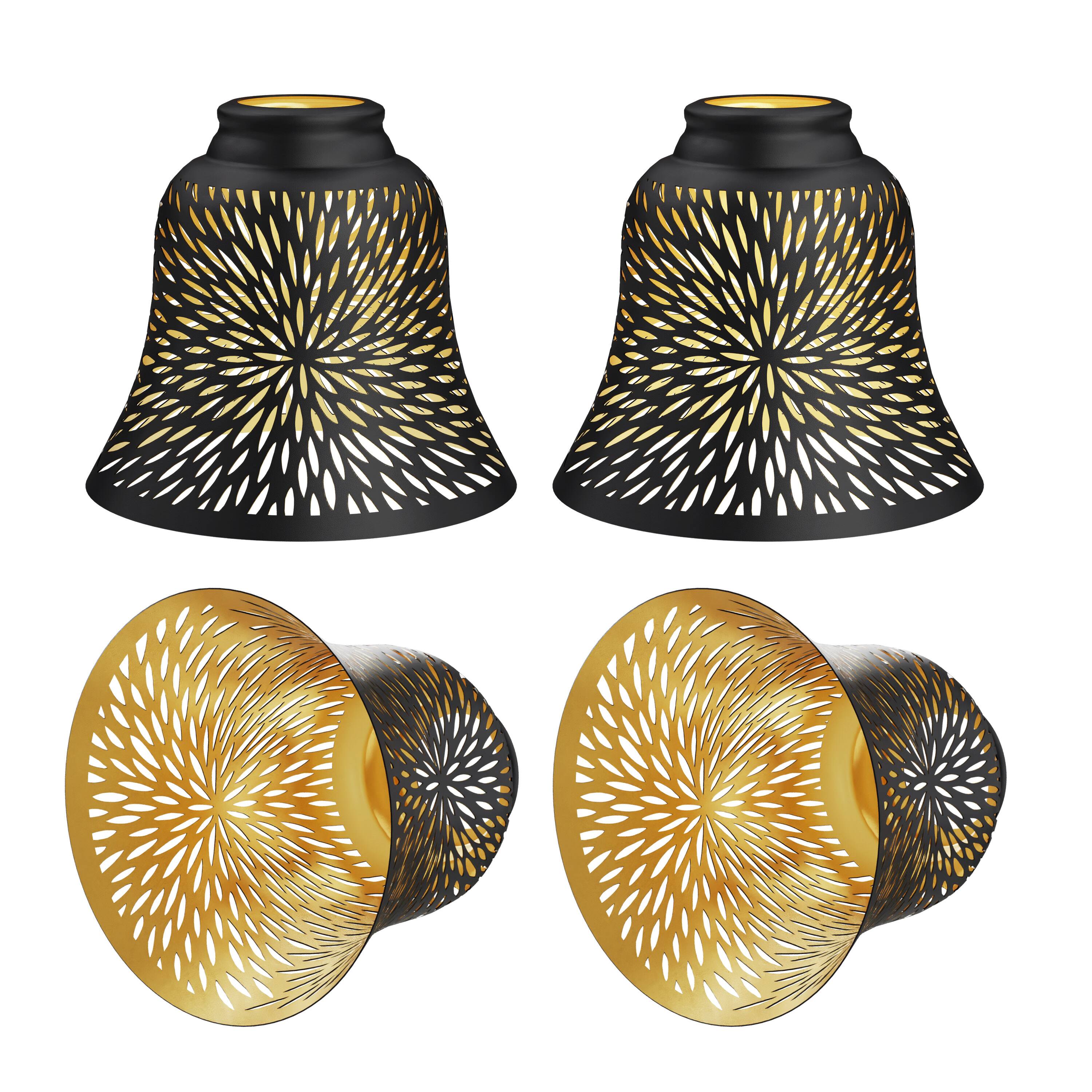 Front. Alucset - Lampshade 4 Pack, ALUCSET Pendant Light Shades, Ceiling Fan Replacements Light Shade Metal Daisy Etched Light Covers - Black & Gold.