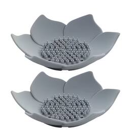 Kitcheniva - Silicone Self-Draining Flower Soap Dish 2 Pcs, Gray