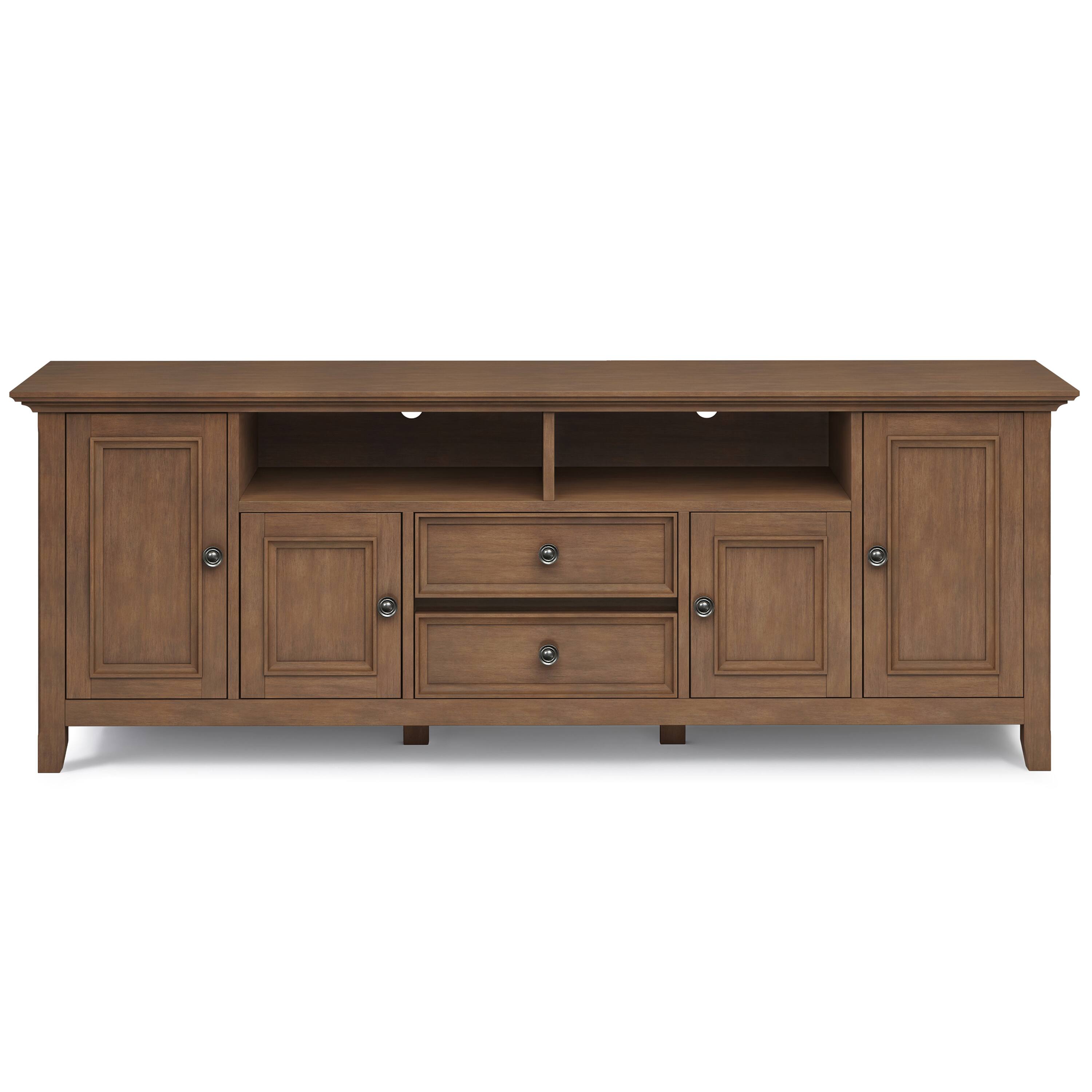Alt View 3. Simpli Home - Amherst 72 inch Wide Solid Wood Transitional TV Stand in Rustic Natural Aged Brown - Rustic Natural Aged Brown.