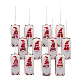 BreeBe - Glass Snowflake Gnome Tree Ornament (Set of 12) - Red, White