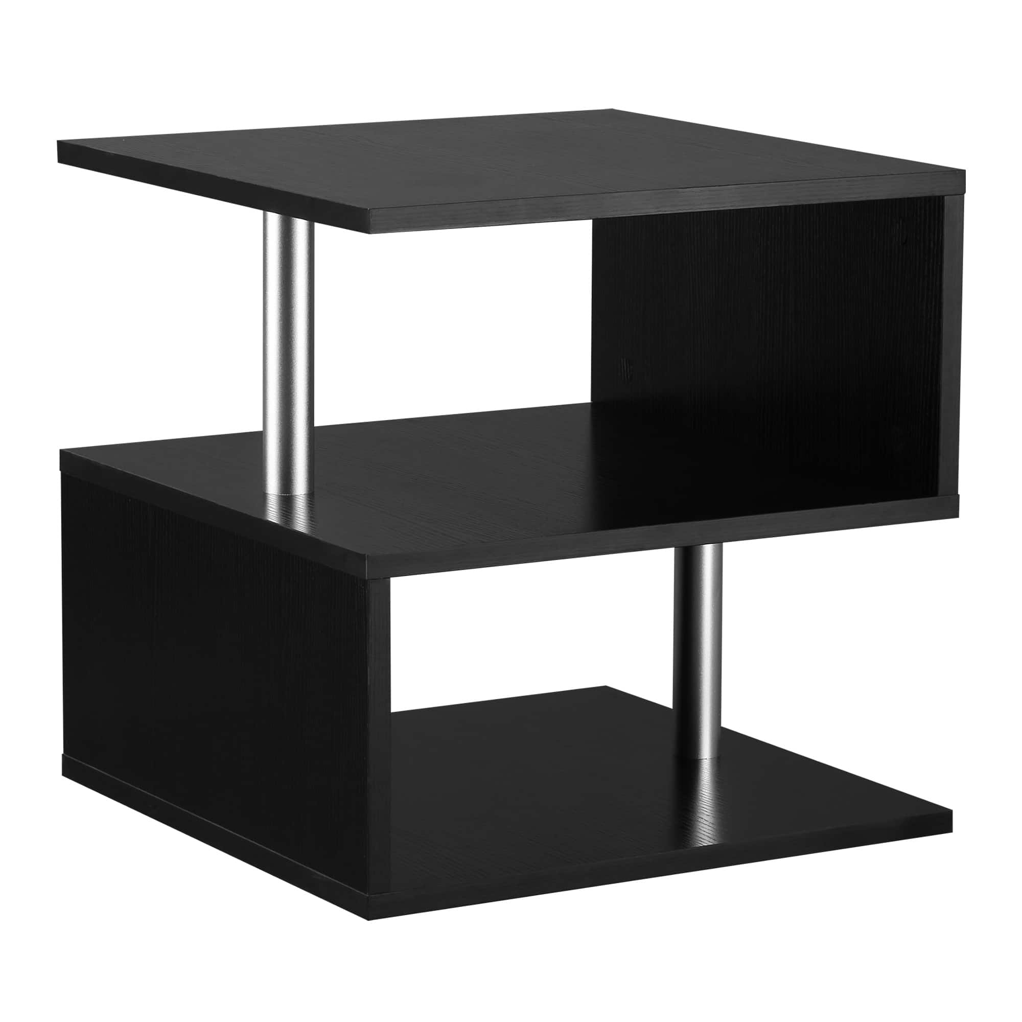 Homcom - 20" Modern End Table, Accent Side Table, S-Shaped Coffee Table with Storage Shelf and Steel Poles - Black