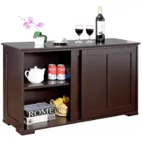 Costway Kitchen Storage Cabinet Sideboard Buffet Cupboard Wood Sliding Door Pantry - Brown - Front_Zoom