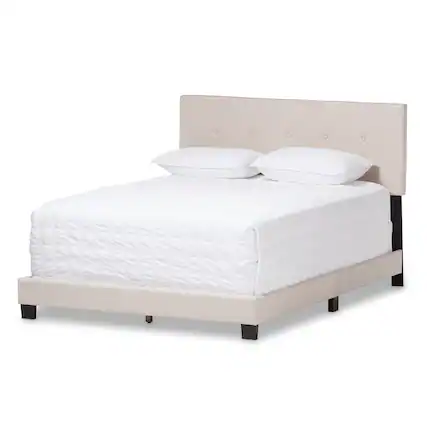 Front. Baxton Studio - Hampton Modern and Contemporary Fabric Upholstered Bed - Light Beige.