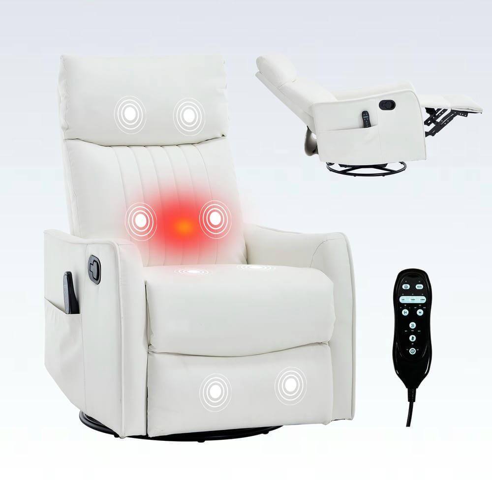 Alt View 1. Kadyn - Faux Leather Heat Massage Recliner Chair, 8 Vibration Modes & Lumbar Heat, Rocker Swivel, White - White.