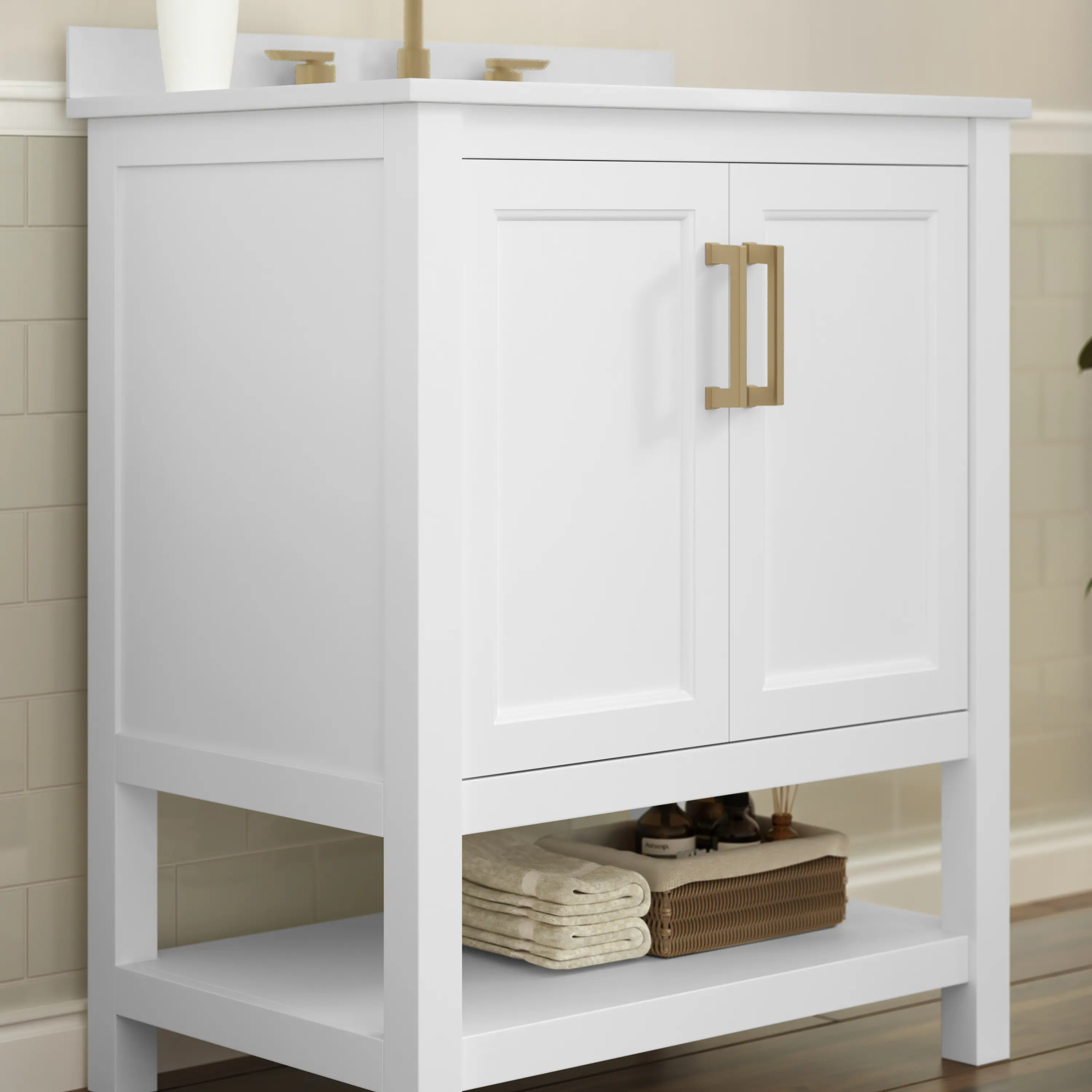 Alt View 3. Flash Furniture - Vega 30 Inch Bathroom Vanity with Sink Combo, Storage Cabinet with Soft Close Doors and Open Shelf, Carrara Marble Finis - White.